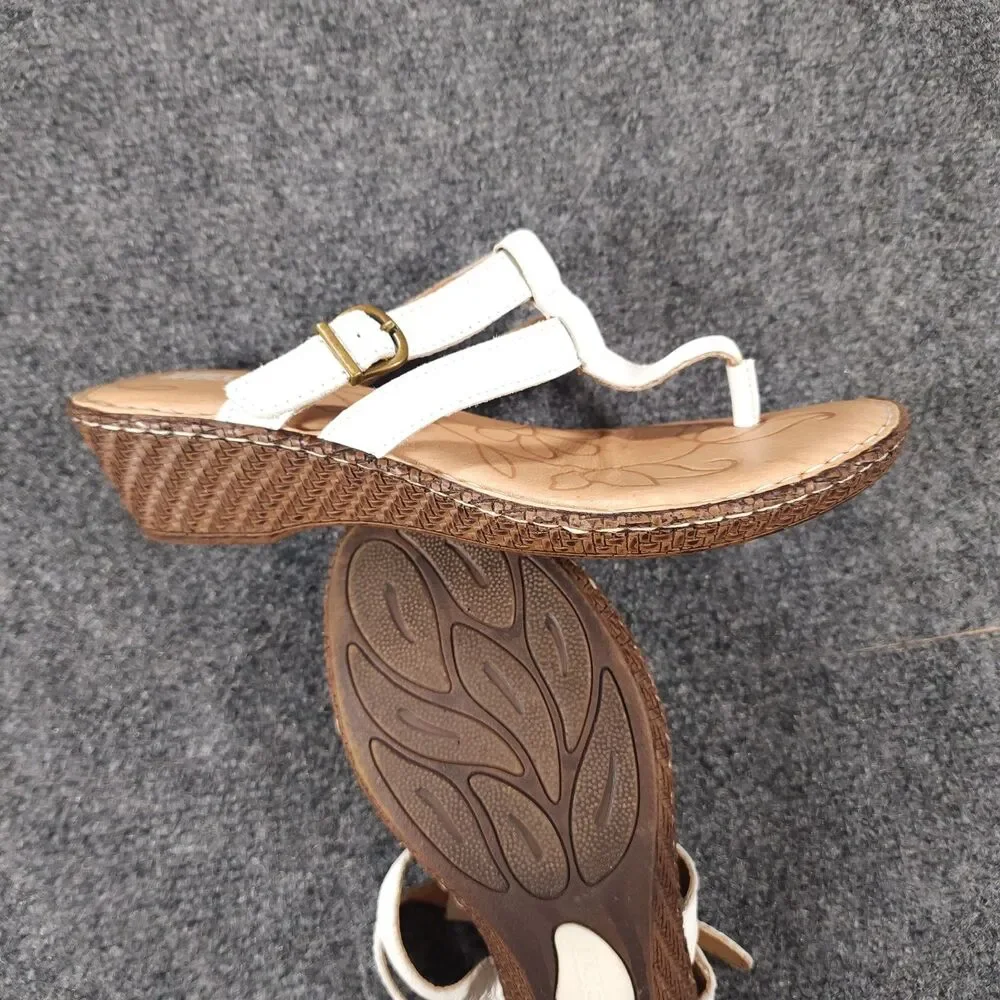 Born Iris White Leather Wedge Thong Sandal Womens Size 7 Buckle Strap - Picture 7 of 10